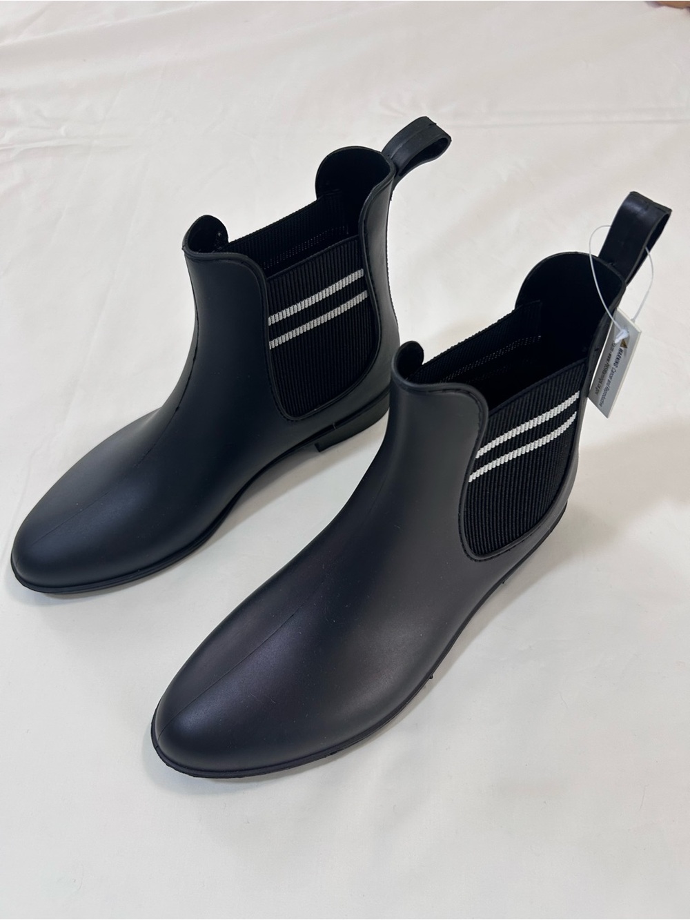 Henry Ferrera Black Chelsea-Style Rain Boots with White Stripe Detail 8
